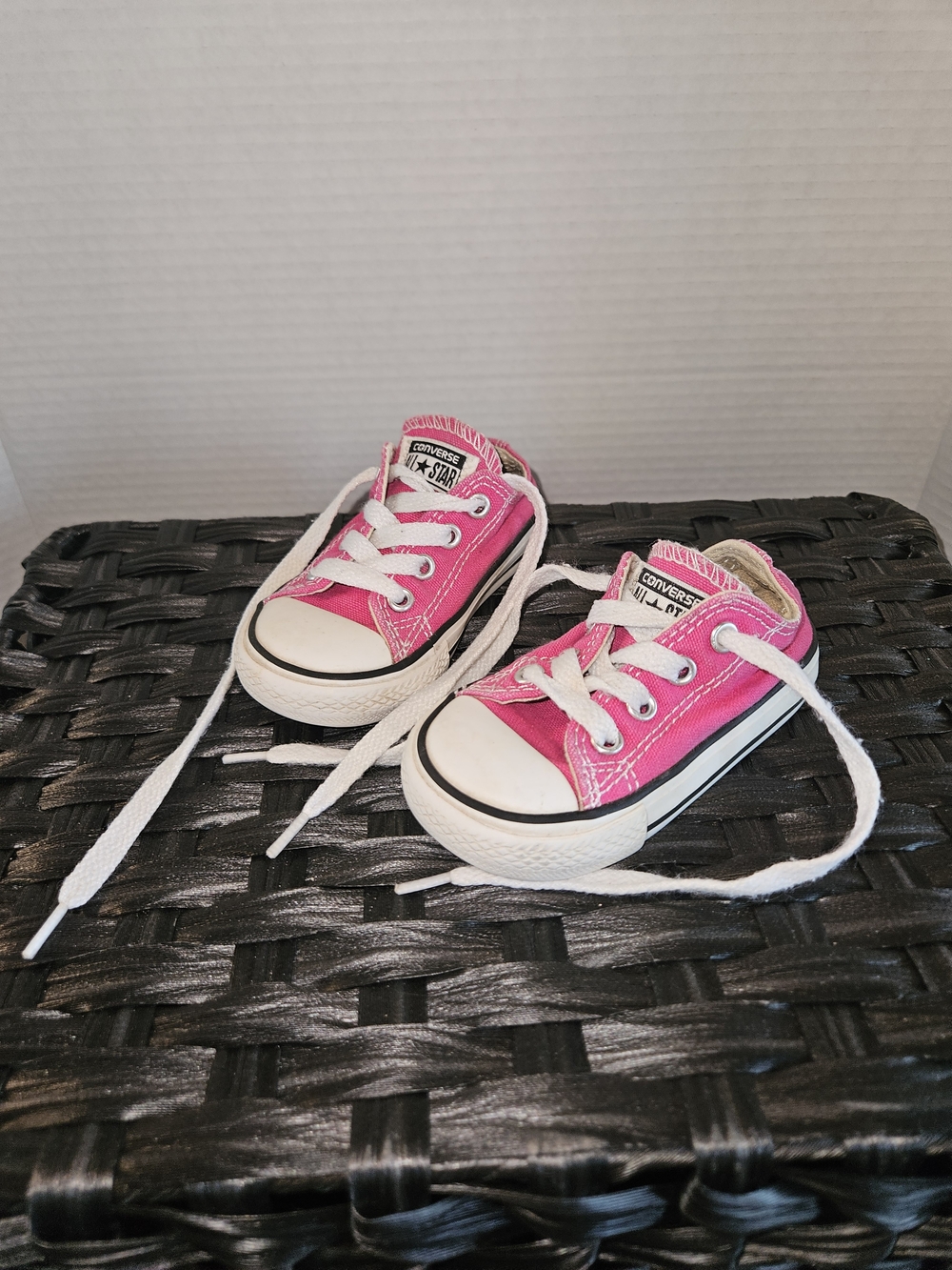 Converse Kids Pink Low Top Canvas Sneakers with White Laces
